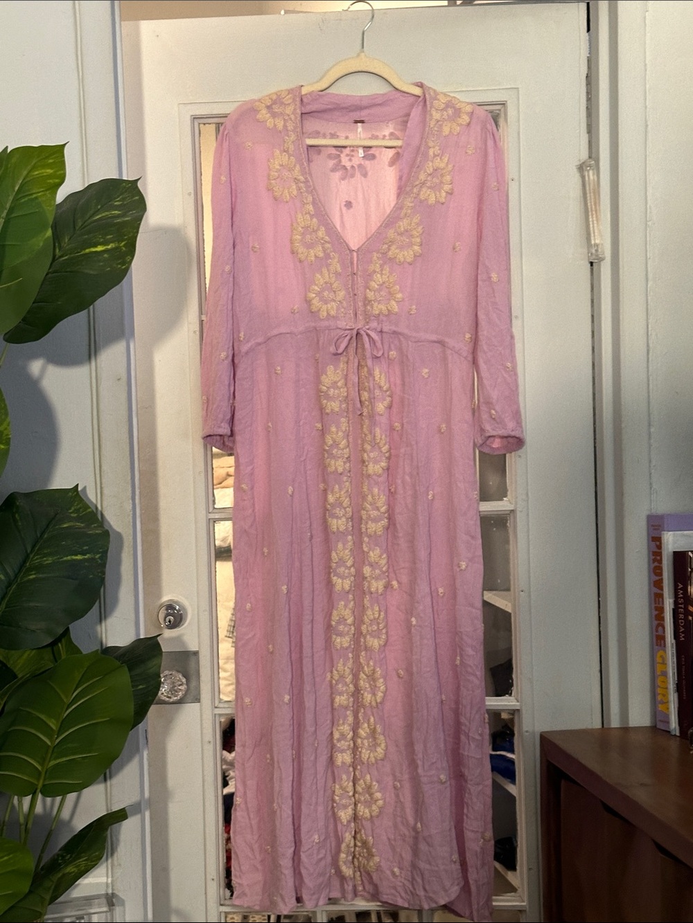 Free People Women’s Pink Embroidered Maxi Dress